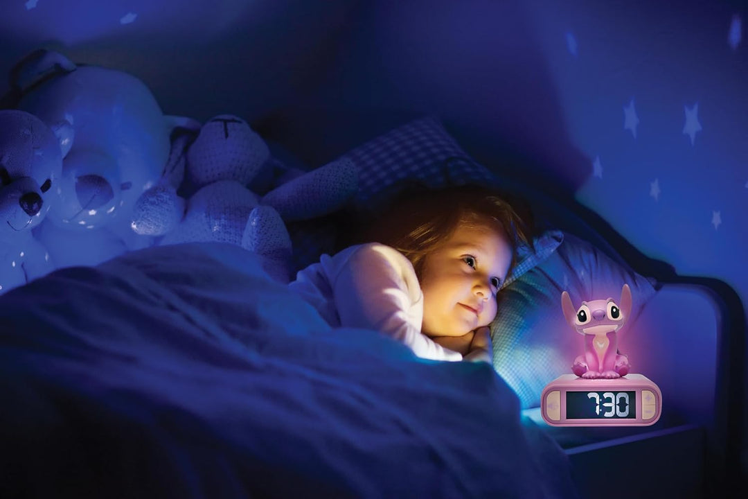 Lexibook, Disney Stitch, Angel Nachtlicht-Wecker, Töne und Melodien, hintergrundbeleuchteter LCD-Bil