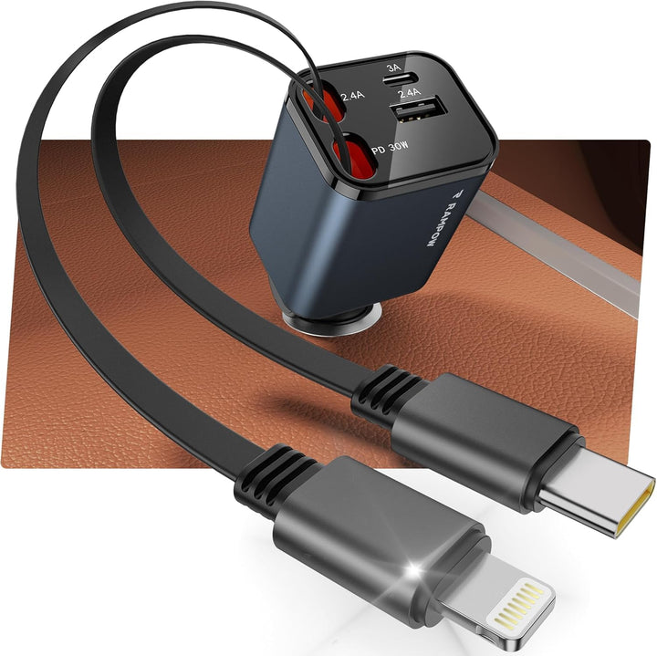 RAMPOW Zigarettenanzünder USB C, Auto Zubehör 65W Auto ladegerät Kfz Zubehör, 4in1 Einziehbares Auto