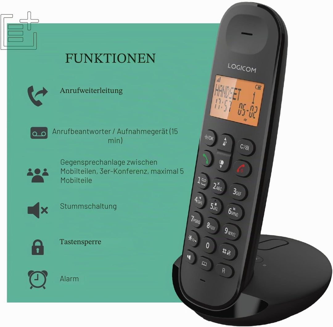 Logicom Iloa 155T Schnurloses Festnetztelefon mit Anrufbeantworter – Solo – analoge und DECT-Telefon