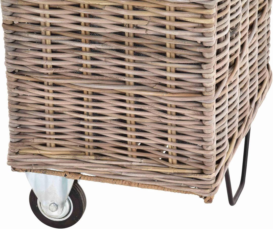 Holzwagen/Kaminholzwagen aus Rattan-Naturrohr/stabiler Eisenrahmen / 48x38x95 mit Stoffinlett