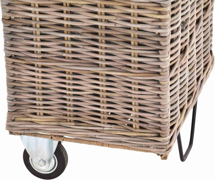 Holzwagen/Kaminholzwagen aus Rattan-Naturrohr/stabiler Eisenrahmen / 48x38x95 mit Stoffinlett