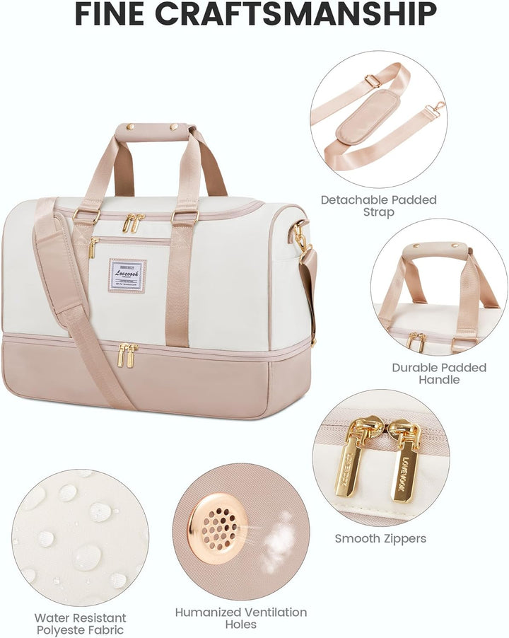 LOVEVOOK Reisetasche Damen, 37L Weekender Travel Bag Kliniktasche Geburt mit Kulturtasche, Schuhfach