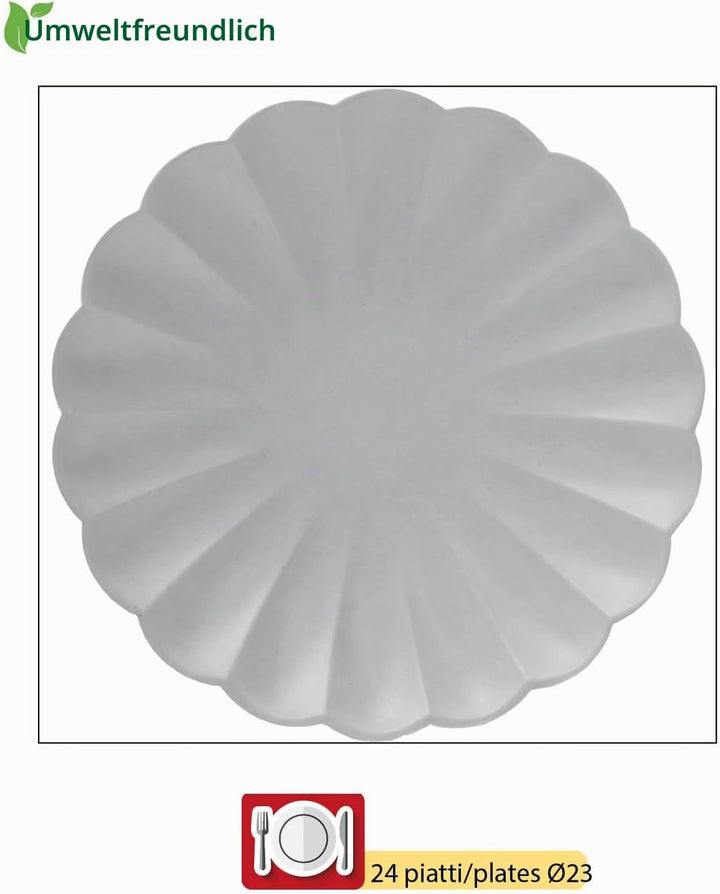 Ciao - Partygeschirr Flower Shape für 24 Personen (112 pcs: 24 Pappteller Ø23cm, 24 Pappteller Ø18cm