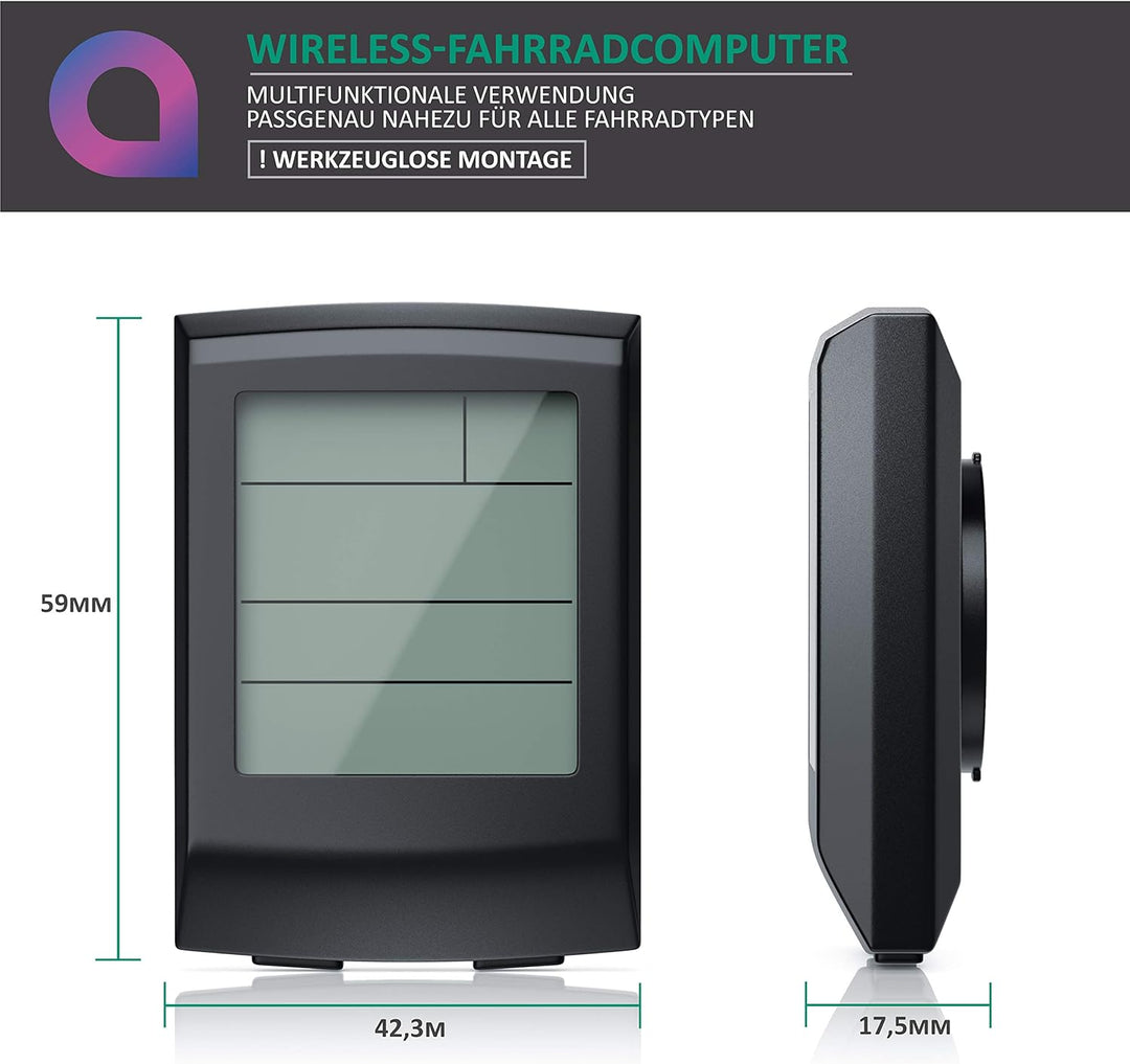Fahrradcomputer kabellos - Fahrradtacho - Radcomputer - Tachometer - 13 Funktionen - Temperaturanzei