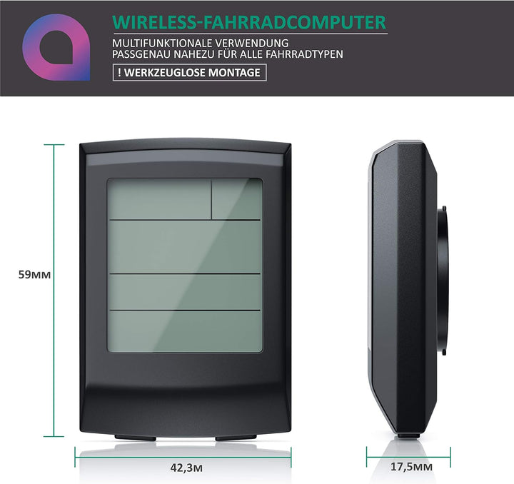 Fahrradcomputer kabellos - Fahrradtacho - Radcomputer - Tachometer - 13 Funktionen - Temperaturanzei