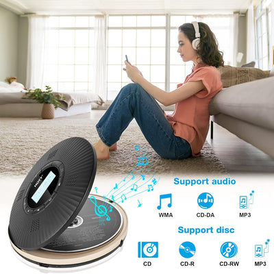 HOTT CD Player Tragbar Bluetooth CD-Player mit 4 Lautsprecher und FM-Transmitter, Tragbarer CD Playe