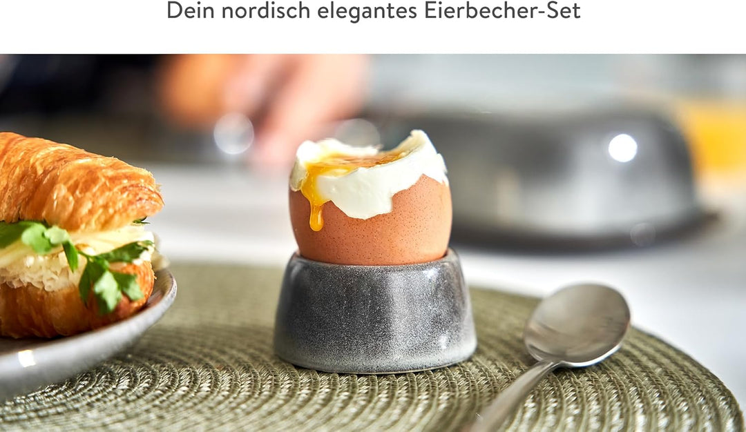 SPRINGLANE Eierbecher Misty Cliff 4er-Set - Steingut - Spülmaschinengeeignet 7.5 x 6.5 x 6.5 cm, 7.5