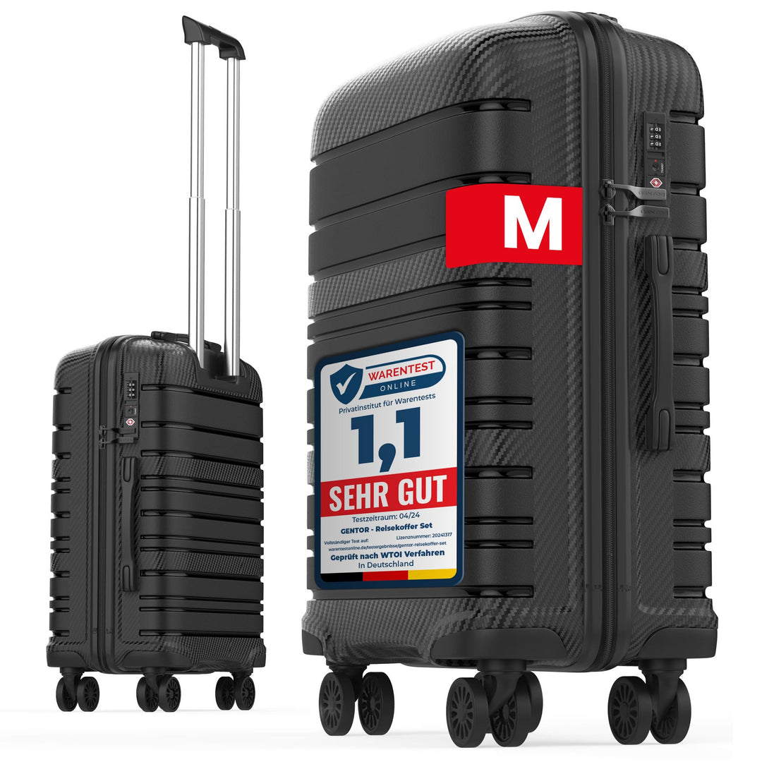 GENTOR Koffer Reisekoffer mit Rollen Carbonoptik Hartschalenkoffer Trolley Handgepäck mit TSA-Schlos
