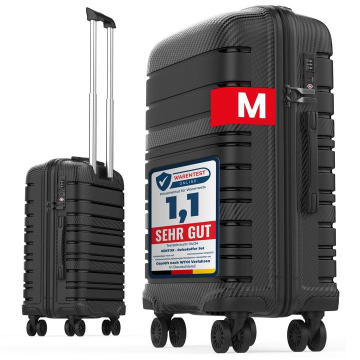 GENTOR Koffer Reisekoffer mit Rollen Carbonoptik Hartschalenkoffer Trolley Handgepäck mit TSA-Schlos