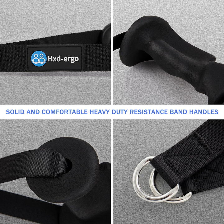 HXD-ERGO 2 Stück Einhandgriff für Widerstandsbänder, Fitnessband Griffe mit Metall D-Ring, Ergonomis