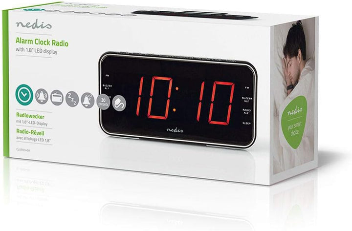 NEDIS Digital-Wecker-Radio - LED-Anzeige - 1x 3,5 mm Audio-Eingang - Zeitprojektion - AM/FM - Snooze