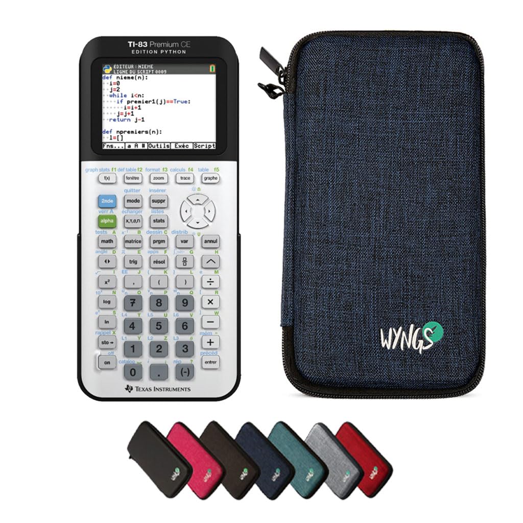 CALCUSO Sparpaket: TI-83Premium CE Python Grafikrechner + WYNGS Schutztasche blau + Erweiterte Garan