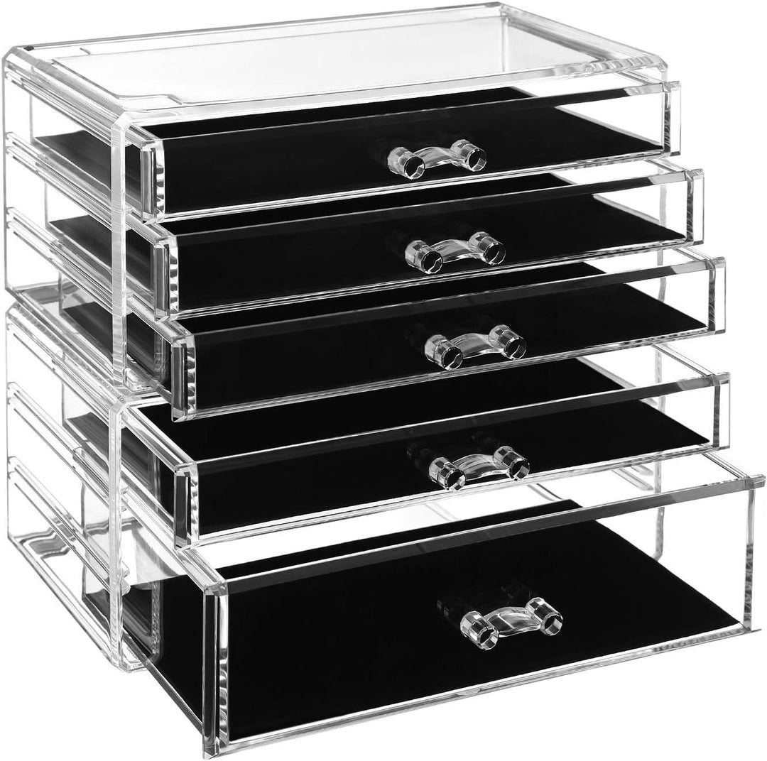 SONGMICS Make-up Organizer, 2 stapelbare Aufbewahrungsboxen für Schmuck und Kosmetik, mit 5 Schublad