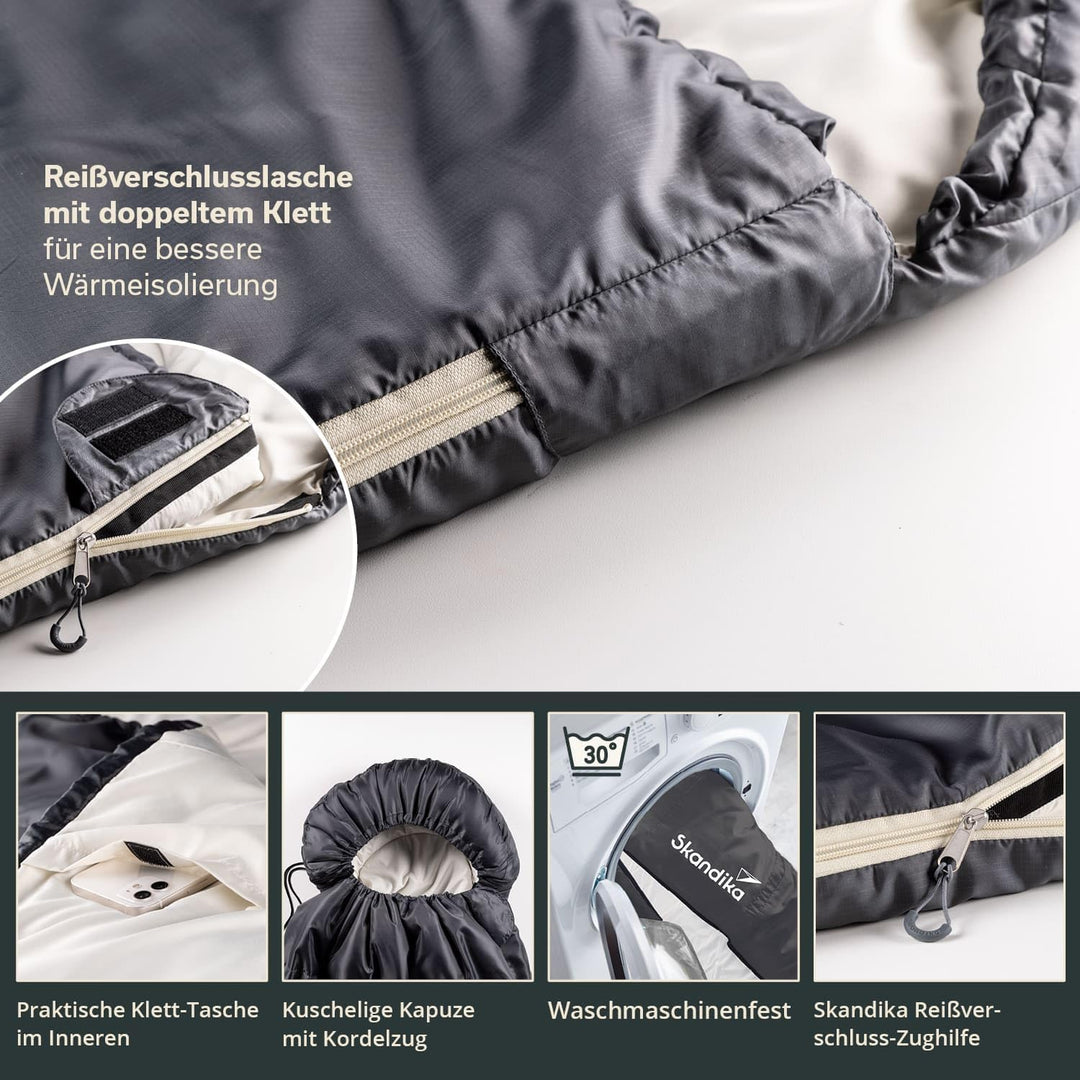 Skandika Deckenschlafsack Skye | Schlafsack 3 Jahreszeiten, mit Kissen, koppelbar, 220 x 75 cm, 250g