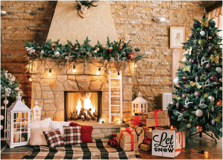 AIIKES 8x6FT Weihnachten Kulissen für Fotografie Weihnachten Kamin Foto Kulissen Vinyl Weihnachtsbau
