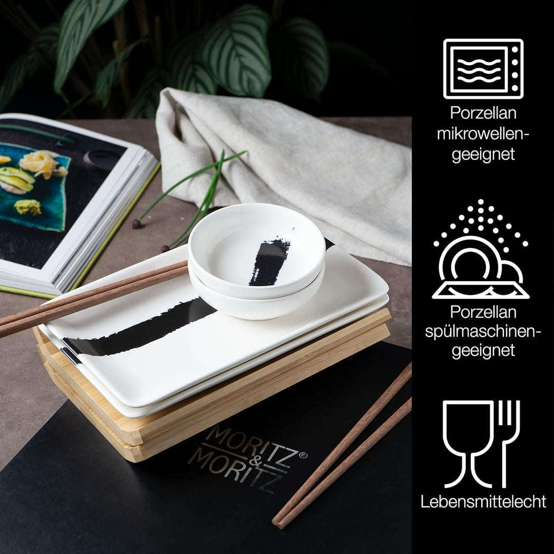 Moritz & Moritz Sushi Geschirr Set für 2 Personen - 10 Teile - Sushi Servierset mit 2x Sushi-Teller,