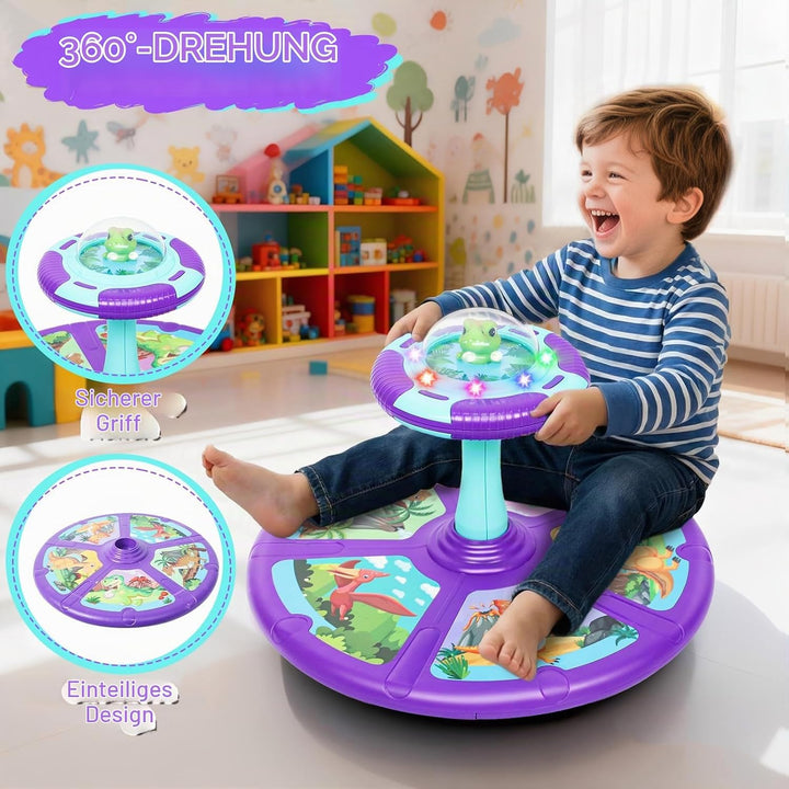 Wdmiya Dinosaurier Karussell Drehstuhl für Kinder 1 2 3 Jahr | 360°Sensorischer Drehstuhl mit LED-Be