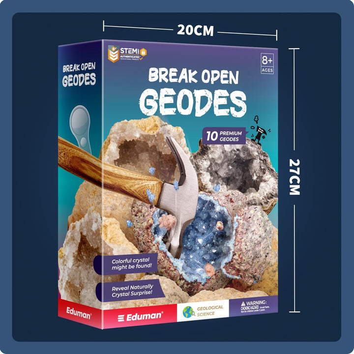 EDUMAN Geoden Zum Aufbrechen für Kinder, Natur Geoden Set in Gross und Klein, Inklusive Schutzbrille