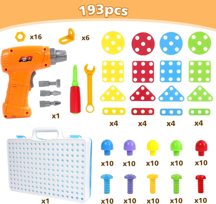 Steckspiel Spiele ab 3 Jahren Mosaik mit Elektrische Bohrmaschine, 3D Puzzle Montessori Spielzeug ab