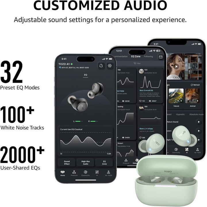 TOZO A1 In-Ear Kopfhörer Kabellos Bluetooth 5.3 mit 2 Mikrofonen für KI-Anrufe, App-Steuerung, 32 St