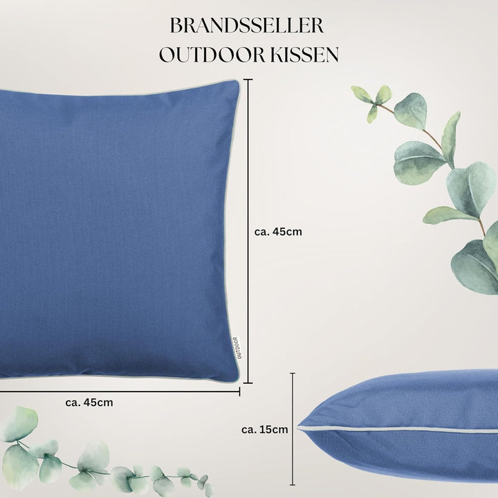 Brandsseller Outdoor Garten Kissen Dekokissen mit Paspel - Garngefärbt Uni Schmutz- und Wasserabweis