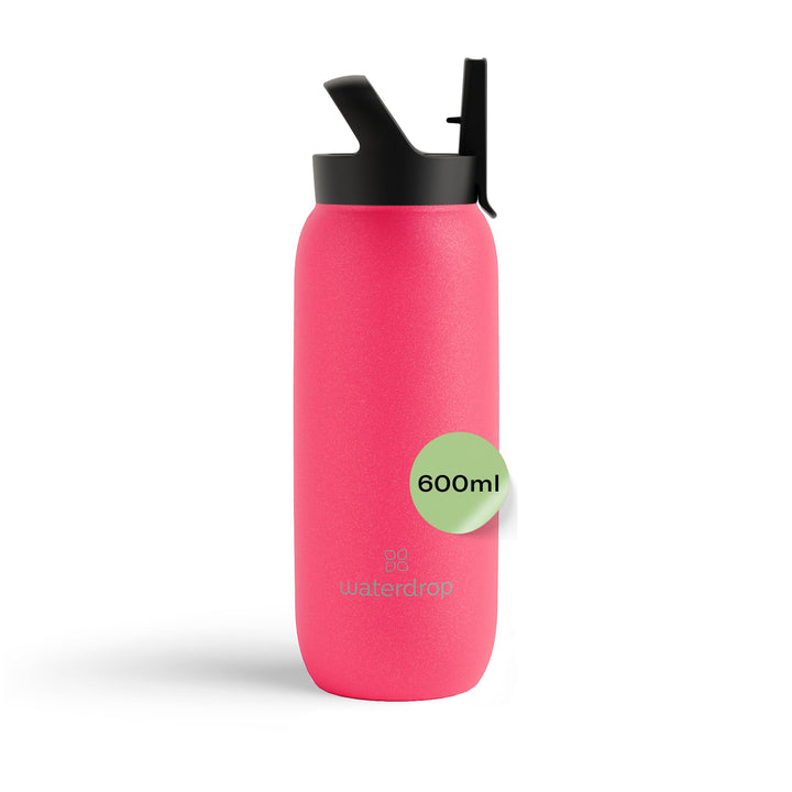 waterdrop® All Purpose Thermosflasche 600ml – Trinkflasche mit Strohhalm – isolierte Edelstahl, 24h