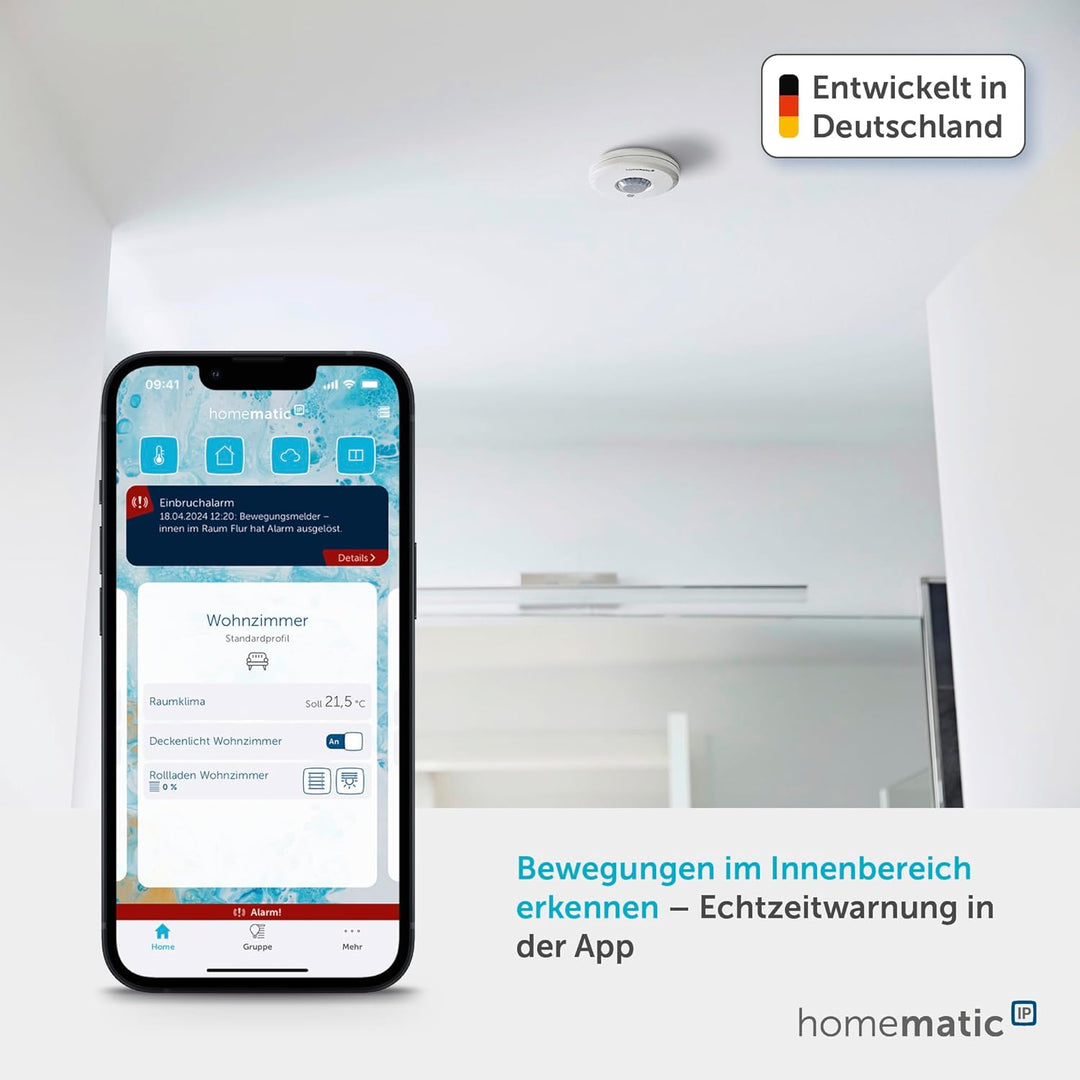 Homematic IP Smart Home Präsenzmelder – innen, schaltet Licht bei Bewegung, präzise Bewegungserkennu