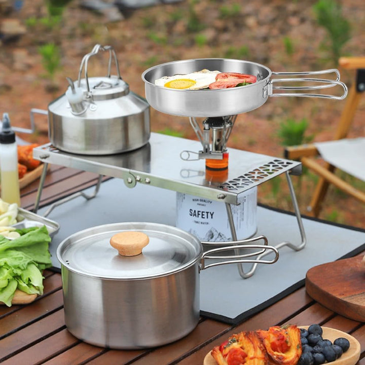 Camping Kochgeschirr Set, Camping Topf Edelstahl Camping Kochtopf mit Deckel und faltbarem Griff Tra
