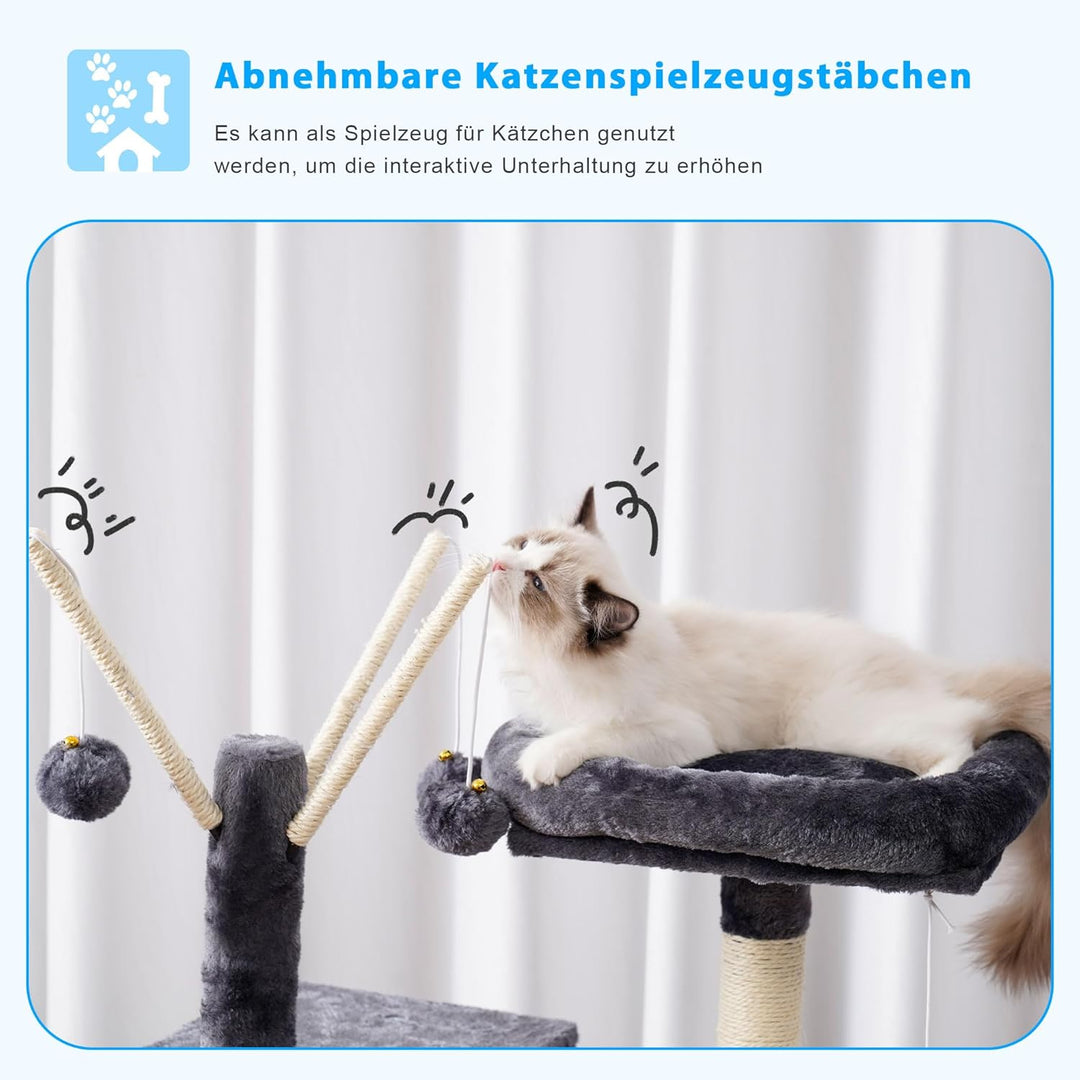 Hey-brother Kratzbaum, 135 cm Indoor Katzenbaum, Mit gepolsterter Plattform Bett, Spielzeug Ball, Hö
