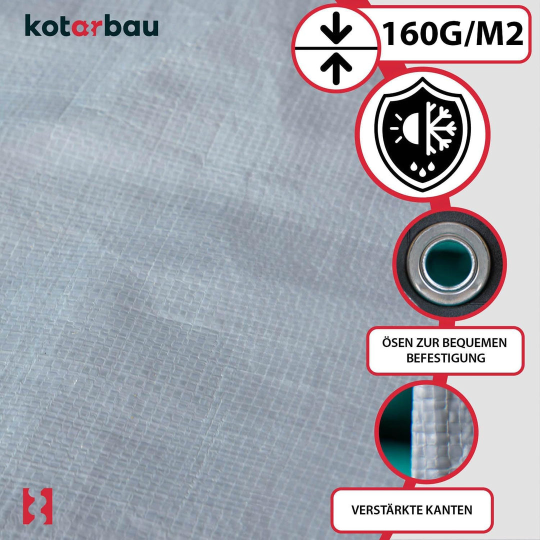 KOTARBAU® Gewebeplane 6x12 m Silber 200g/m2 Abdeckplane Verstärkten Ösen Schutzplane Bauplane Kordel