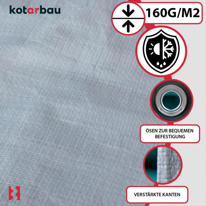 KOTARBAU® Gewebeplane 6x12 m Silber 200g/m2 Abdeckplane Verstärkten Ösen Schutzplane Bauplane Kordel