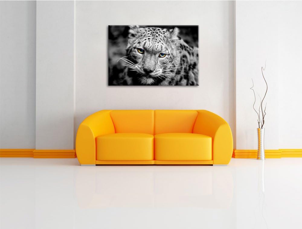 eleganter Schneeleopard schwarz/weiss Deluxe Format: 100x70 cm auf Leinwand, XXL riesige Bilder fert