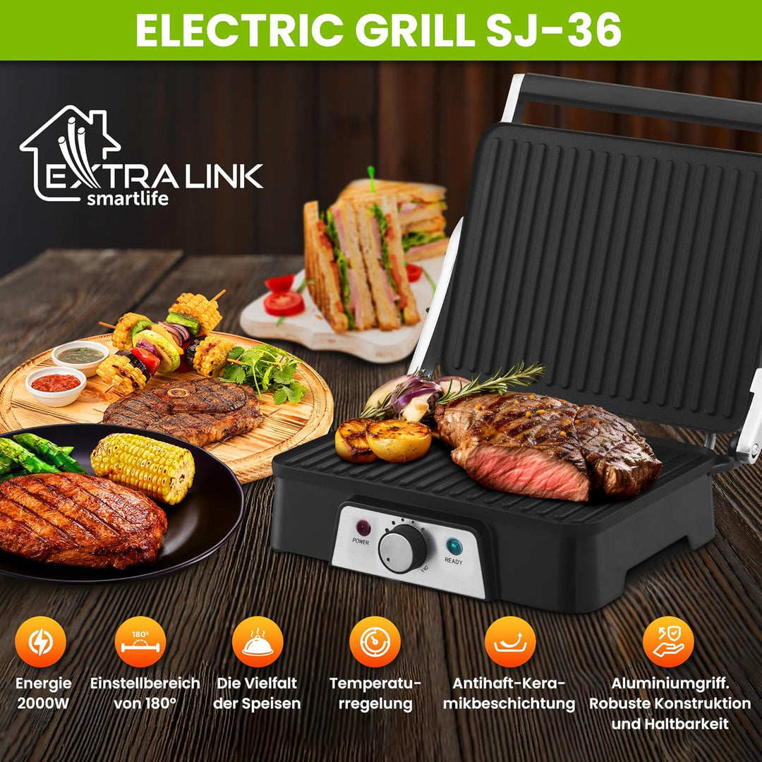 Extralink Smart Life Elektrogrill 2000W, Antihaft-Oberfläche, zweiseitige Beheizung, einstellbare Te
