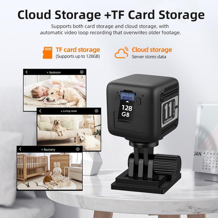XNJ Mini Kamera, 4K HD WLAN Überwachungskamera innen mit 1600mAh Akku für Lange Laufzeit,Bewegungsme