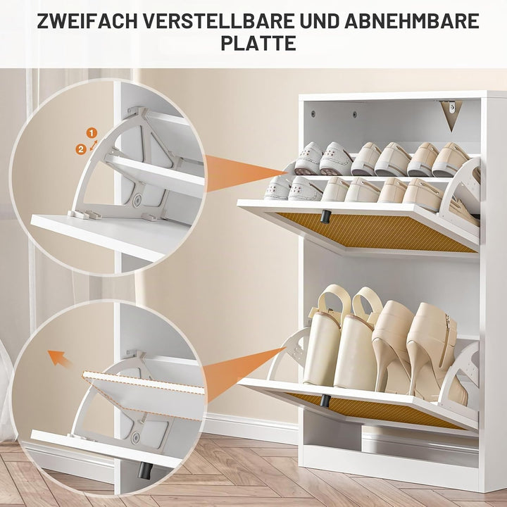 Schuhschrank mit 2 Flip-Schubladen, platzsparender Schuhkipper, Schuhregal, Schuhaufbewahrung, für 8