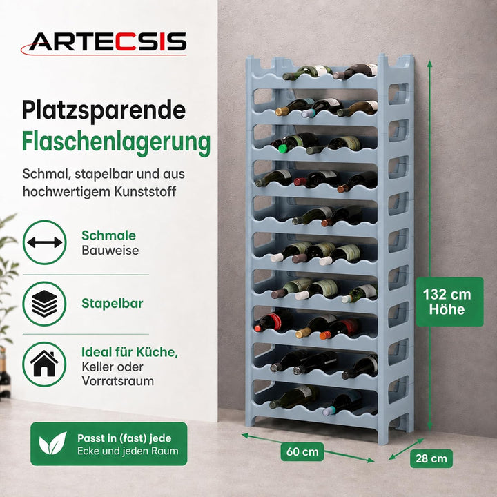 ARTECSIS Weinregal stapelbar Kunststoff für 60 Flaschen, stabiles Flaschenregal in Gastronomie-Quali