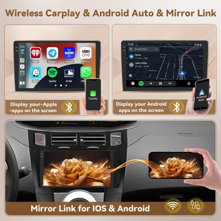 Hikity Android 15 4+128GB Autoradio für Toyota Yaris/Vitz 2005-2011 mit 9 Zoll Incell Touchscreen, A