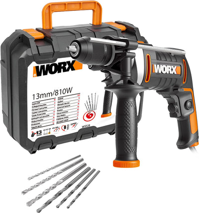 WORX WX328 Schlagbohrmaschine 800W - exaktes Bohren in Holz, Beton & Stahl - einfacher Werkzeugwechs