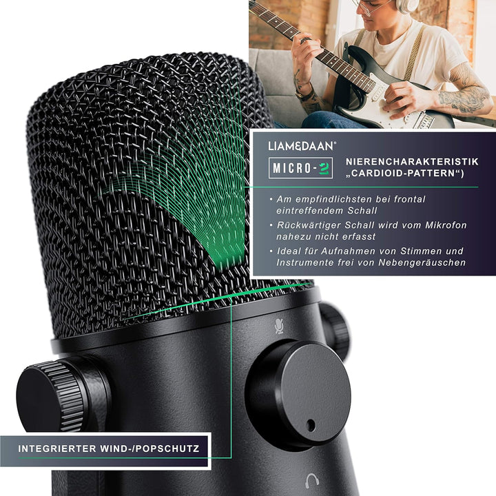 CSL - USB Mikrofon Nierencharakteristik Kondensator Computer PC Mikrofon mit Ständer, Popfilter, Tis