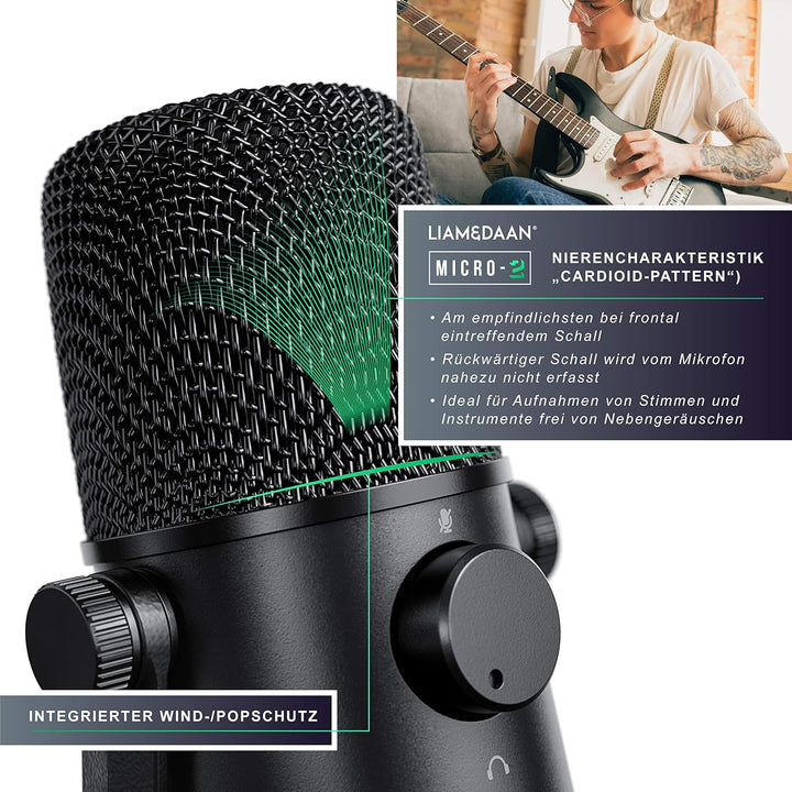 CSL - USB Podcast Mikrofon Set - Computer Kondensatormikrofon mit Ständer – PC Mikro 20 Hz bis 20 kH