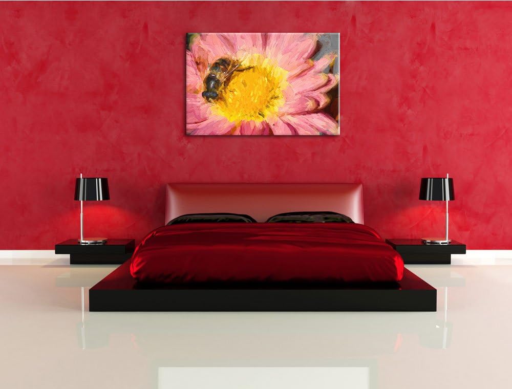 winzige Biene auf Margarete schwarz/weiss Deluxe Format: 100x70 cm auf Leinwand, XXL riesige Bilder