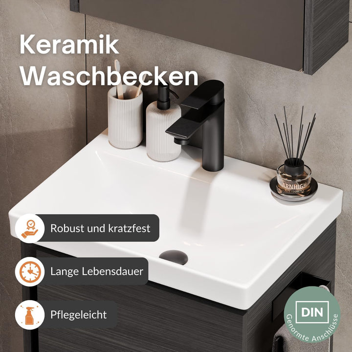 Planetmöbel Waschtisch mit Unterschrank 50 cm, Waschbeckenunterschrank hängend, Soft-Close, Badmöbel