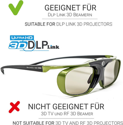 Hi-Shock DLP Pro Lime Heaven | DLP Link 3D Aktive Brille für 3D DLP Beamer von Acer, BenQ, Optoma, V