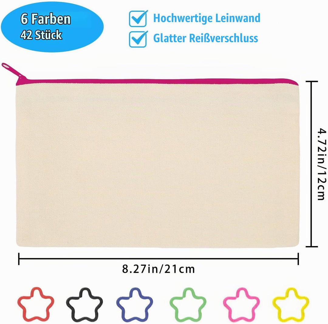 42 Stück Canvas Zipper Pouch Taschen, DIY Handwerk Blank Makeup Taschen, Canvas Pencil Case Cosmetic