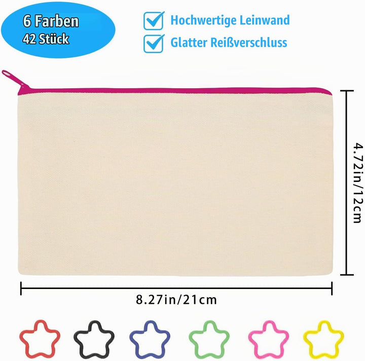 42 Stück Canvas Zipper Pouch Taschen, DIY Handwerk Blank Makeup Taschen, Canvas Pencil Case Cosmetic