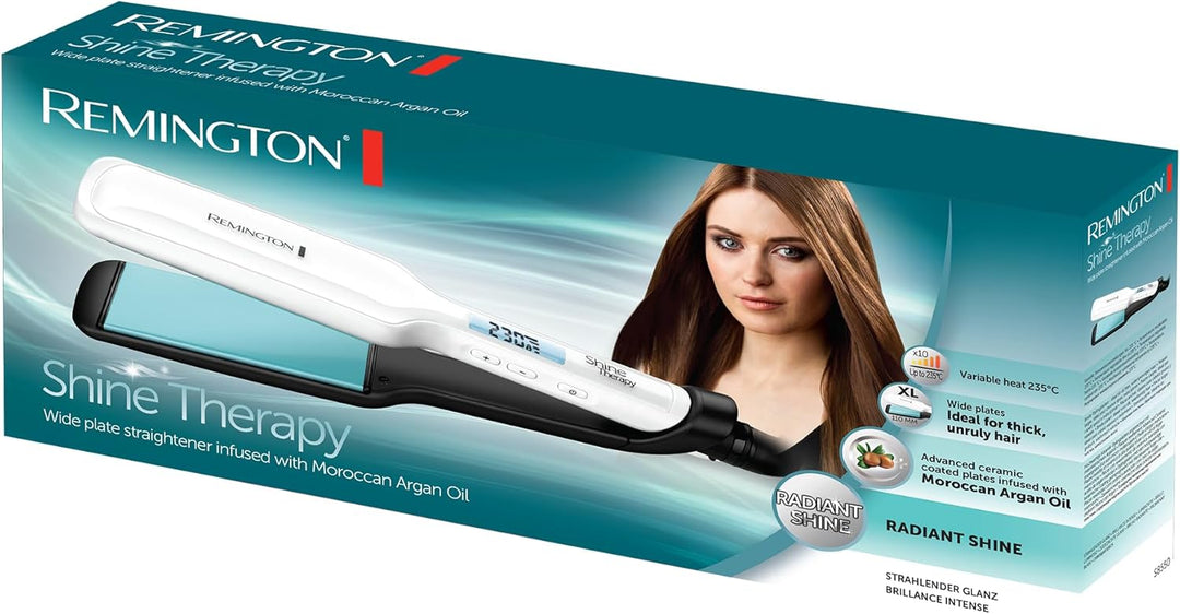 Remington Glätteisen breit Shine Therapy (hochwertige Keramikbeschichtung angereichert mit Mikrowirk