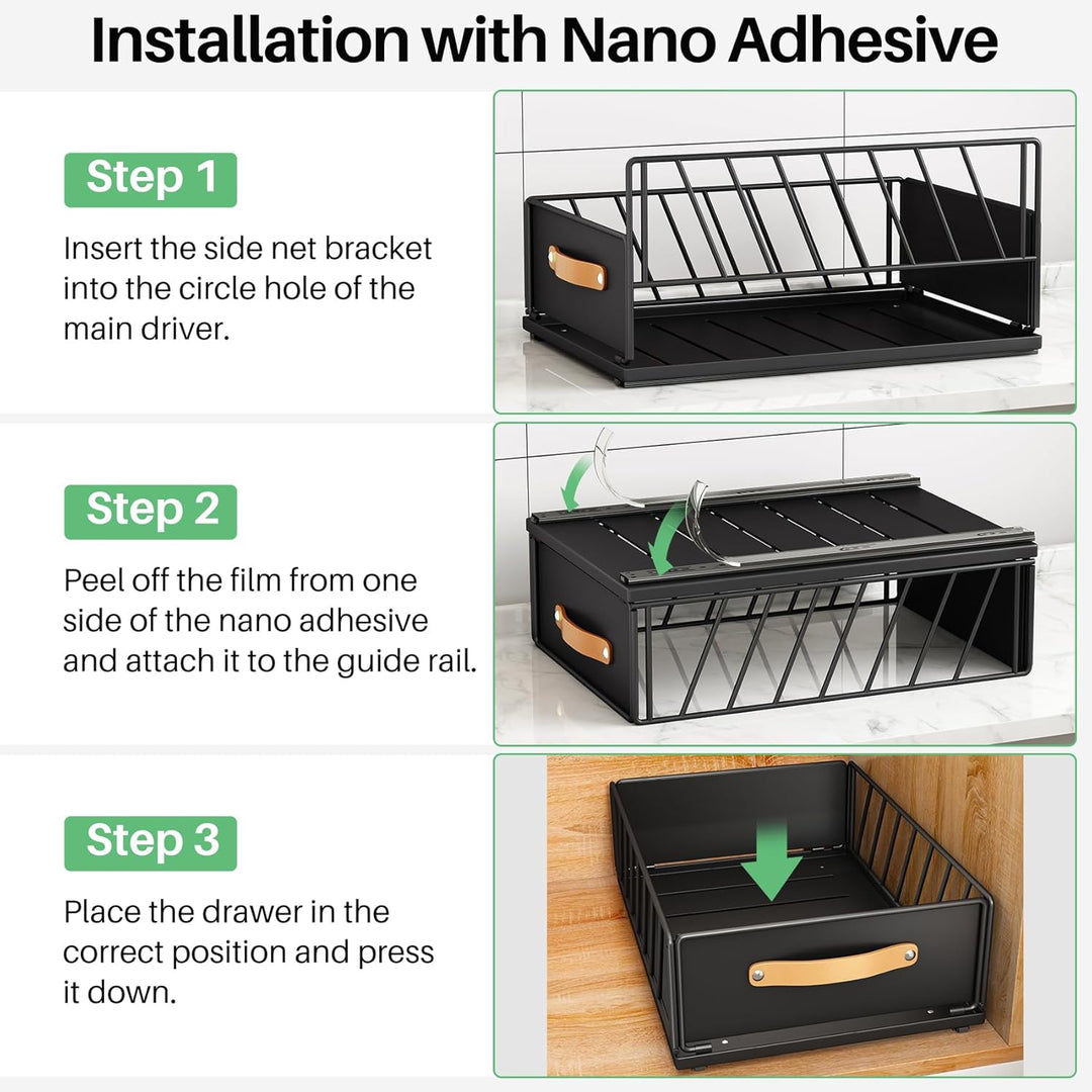 Kitstorack Teleskopschublade, Ausziehbare Schublade für Kabinett Metall Slide Out Organizer mit Grif