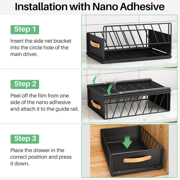 Kitstorack Teleskopschublade, Ausziehbare Schublade für Kabinett Metall Slide Out Organizer mit Grif