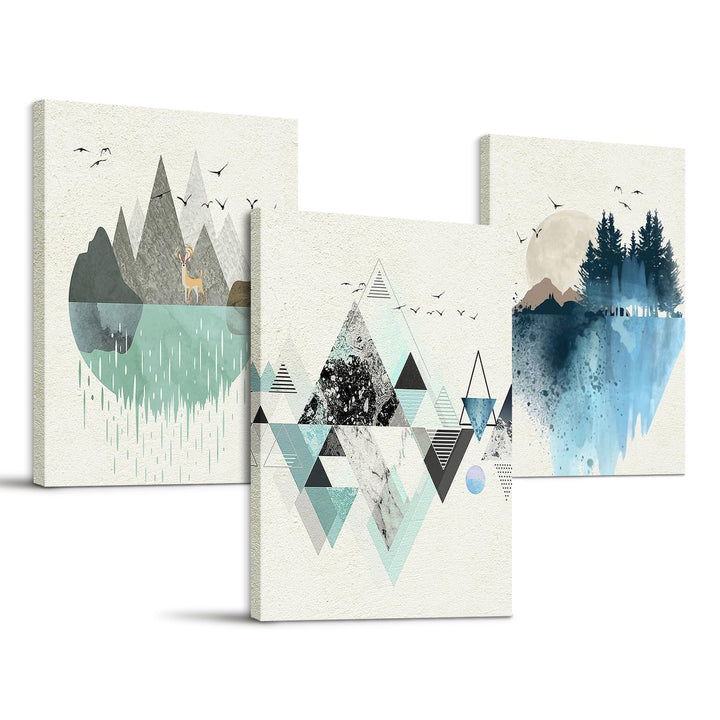 hyidecorart Abstrakte Bilder, Grün und Blau Geometrische Berg Landschaft Leinwand Wandkunst, Modern