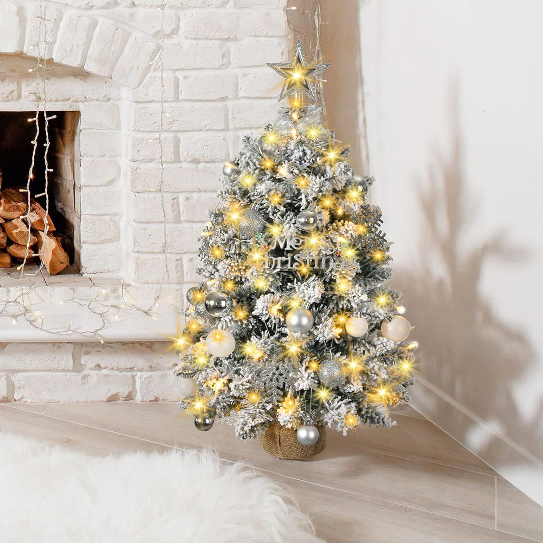 60cm Kleiner Weihnachtsbaum mit Beleuchtung, Silber Weiss Künstlicher Weihnachtsbaum Klein mit LED B